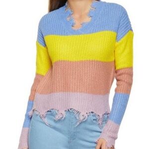 🖤Full Circle Trends Colorblock Knit Distressed Sweater